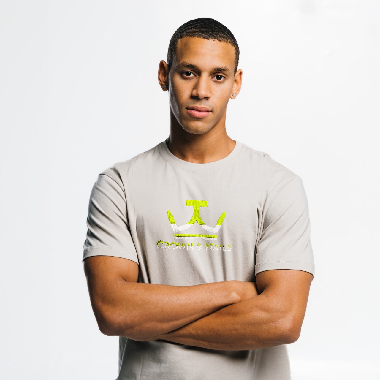 Crown and Nails Textured Logo T-shirt Taup