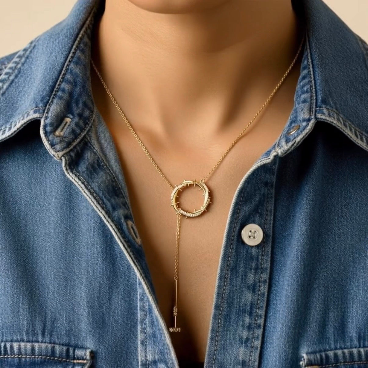 Crown & Nails Vertical Necklace