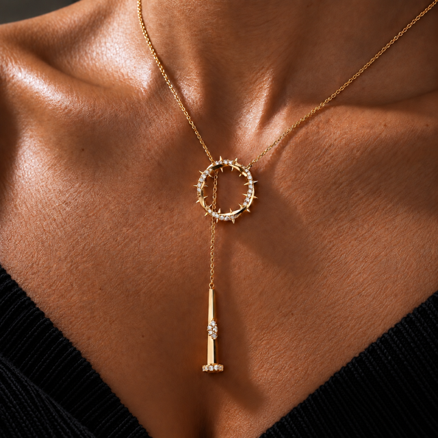 Crown & Nails Vertical Necklace